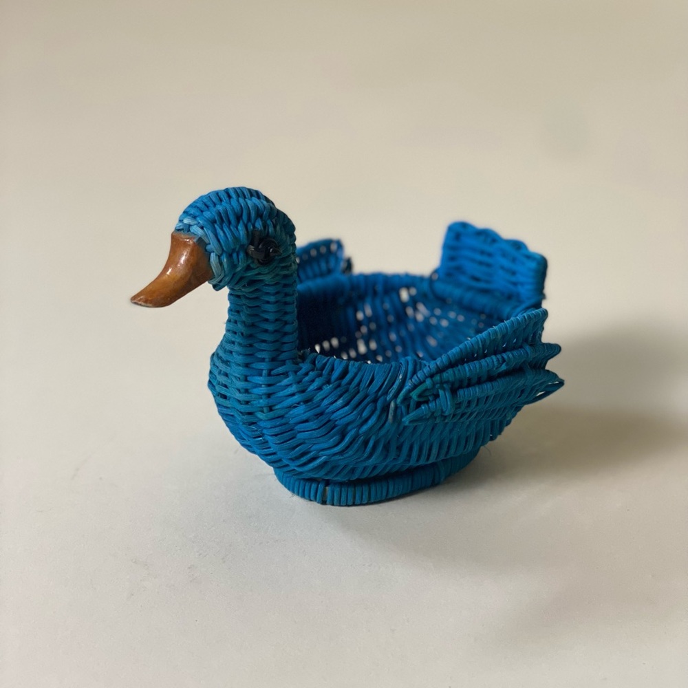 Vintage blue wicker duck basket